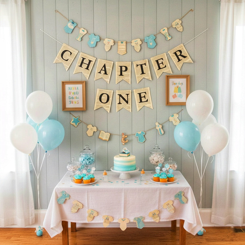 Chapter One First Birthday Banner – Vintage Storybook Garland for Baby