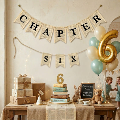 Chapter Six Rustic Book Page Banner Garland – Farmhouse Hanging Pennant
