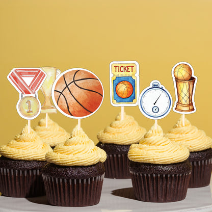 Basketball Cupcake Toppers – 30 Pcs Sports Theme Party Picks