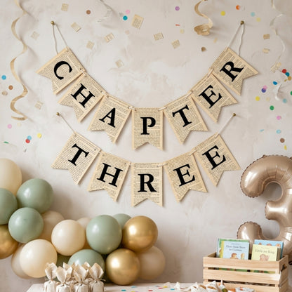 Chapter Three Birthday Banner Set – Book-Themed Garland with Bookmarks