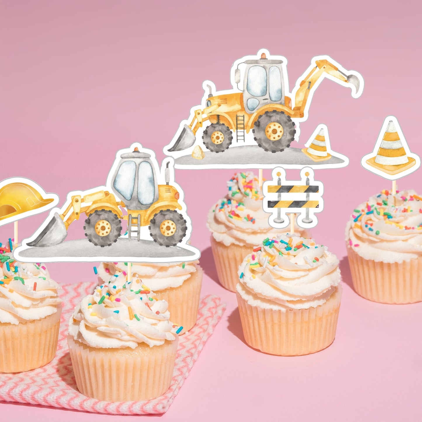 Construction Cupcake Toppers – 18 Pcs Dump Truck & Bulldozer Party Picks