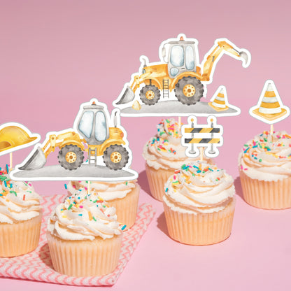 Construction Cupcake Toppers – 18 Pcs Dump Truck & Bulldozer Party Picks