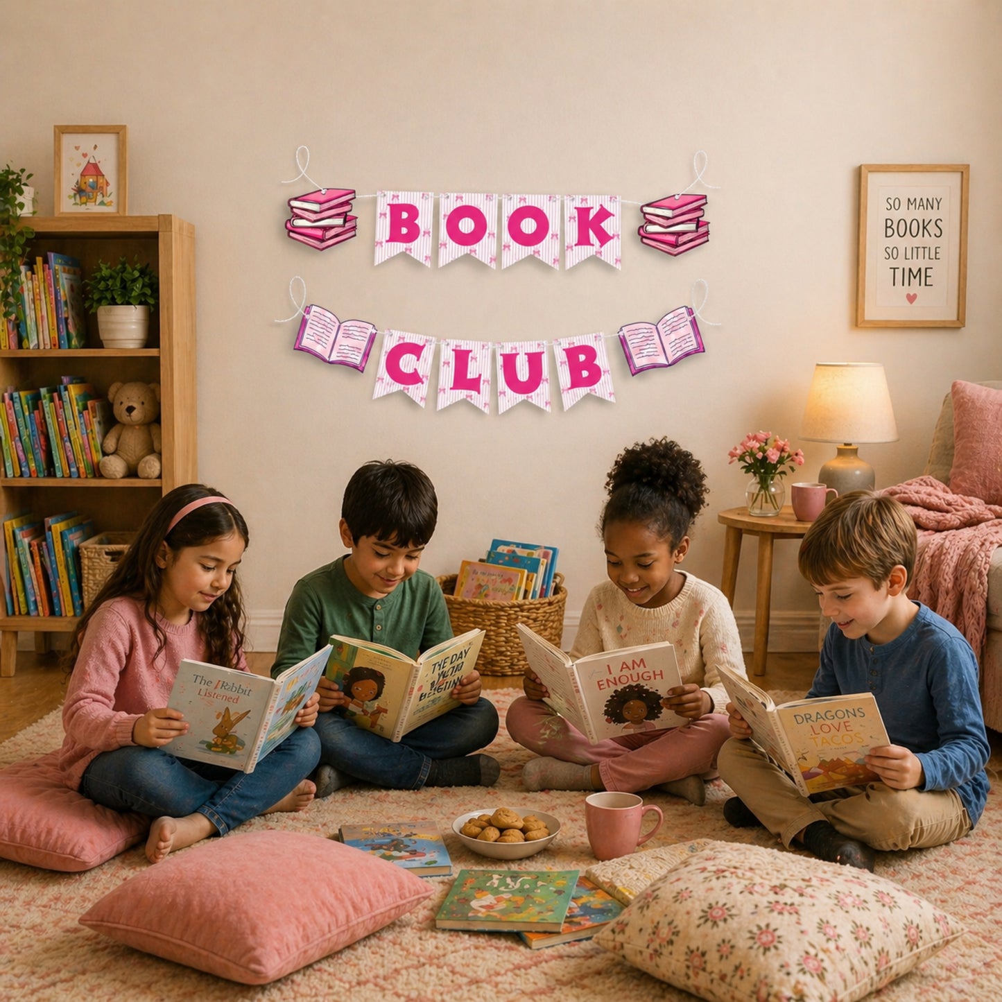 Pink Book Club Banner Garland – Coquette Reading Theme Party Decoration