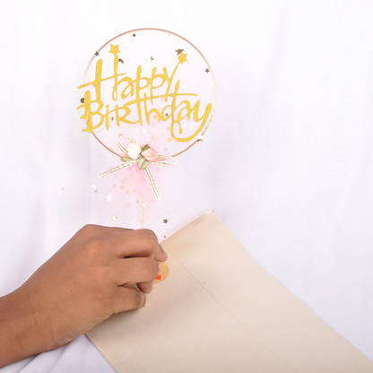 Pink Happy Birthday Cake Topper – Gold Glitter Double-Sided, Pre-Assembled