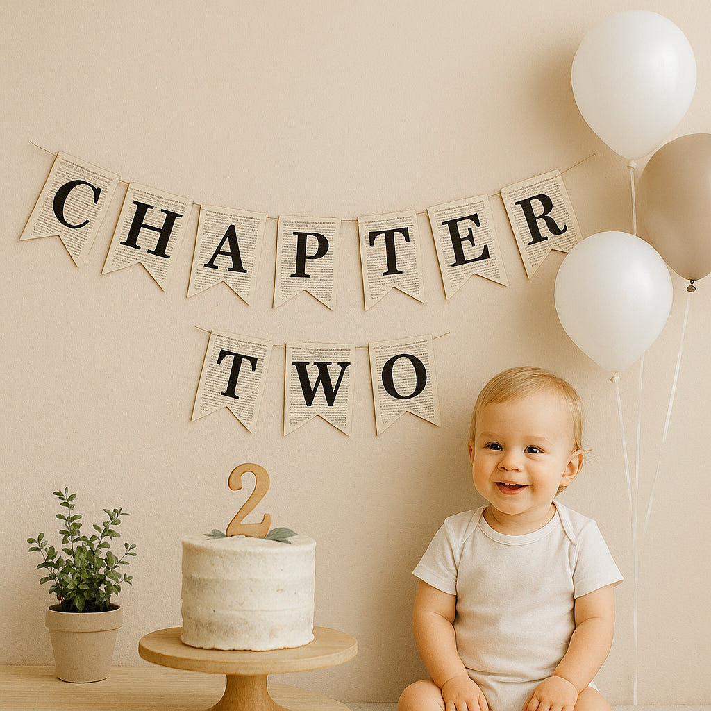 Chapter Two Book Garland Banner – Vintage 2nd Birthday & Storybook Decoration