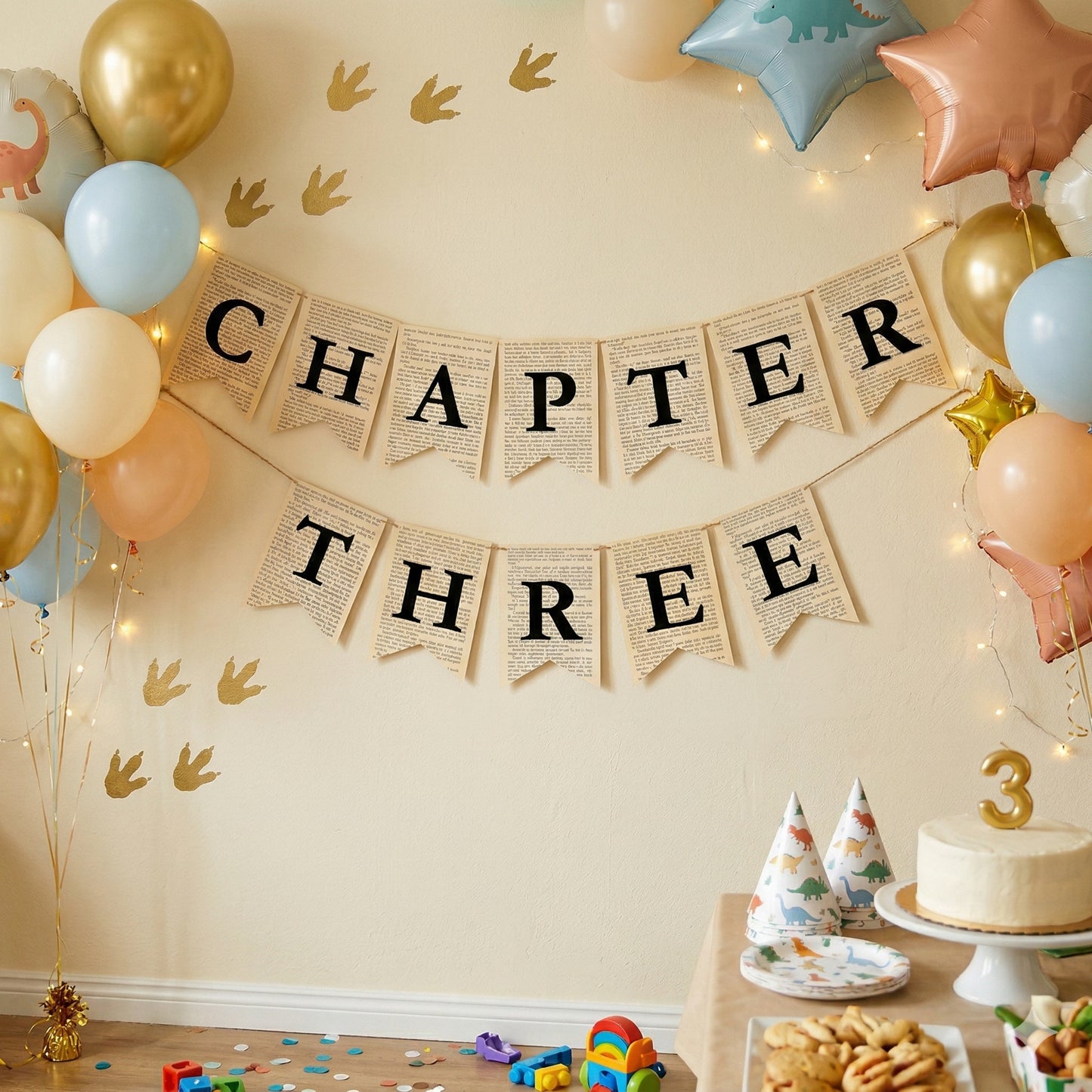 Chapter Three Birthday Banner Set – Book-Themed Garland with Bookmarks