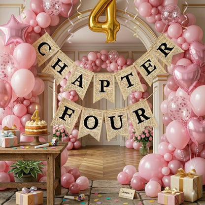 Chapter Four Birthday Banner Set – Rustic Book-Themed Garland with Bookmarks