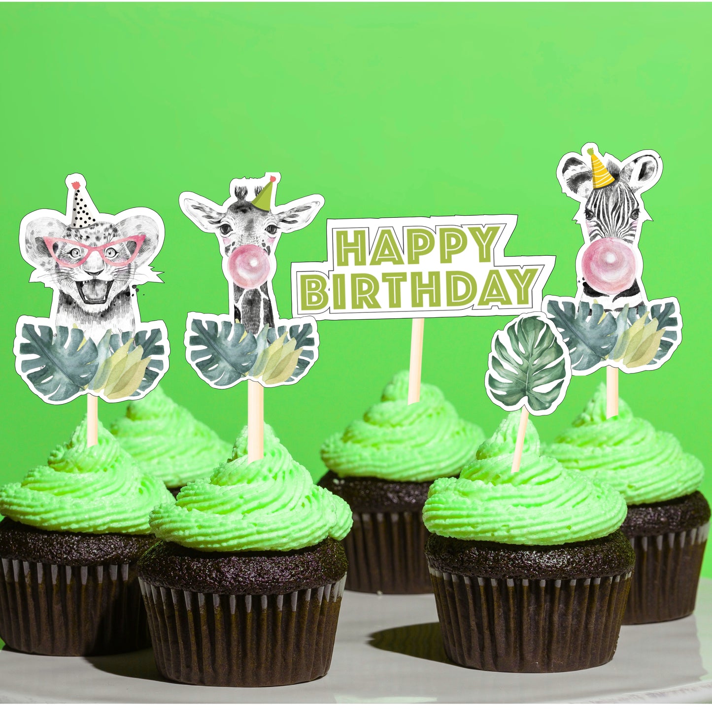 Jungle Safari Cupcake Toppers – 21 Pcs Animal Party Picks for Kids