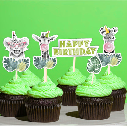 Jungle Safari Cupcake Toppers – 21 Pcs Animal Party Picks for Kids