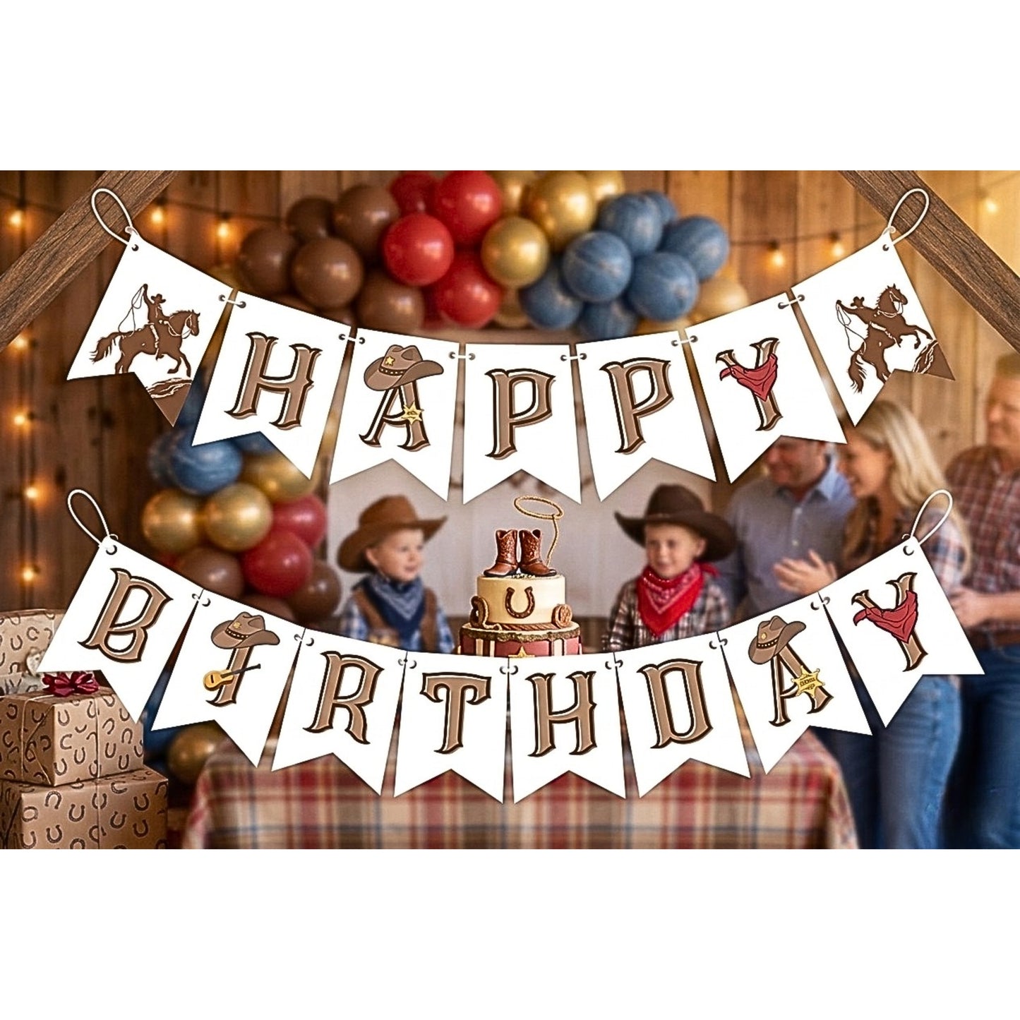 Western Cowboy Happy Birthday Banner – Rustic Wild West Garland Decoration