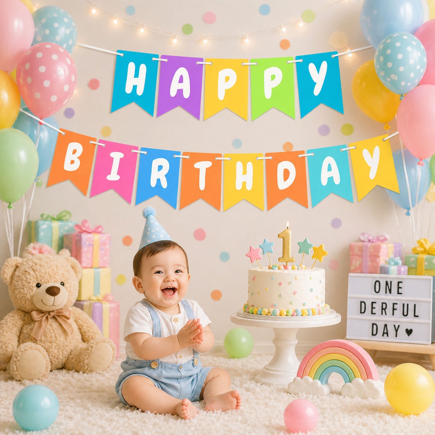 Colorful Happy Birthday Banner Garland – Rainbow Pastel Swallowtail Pennants