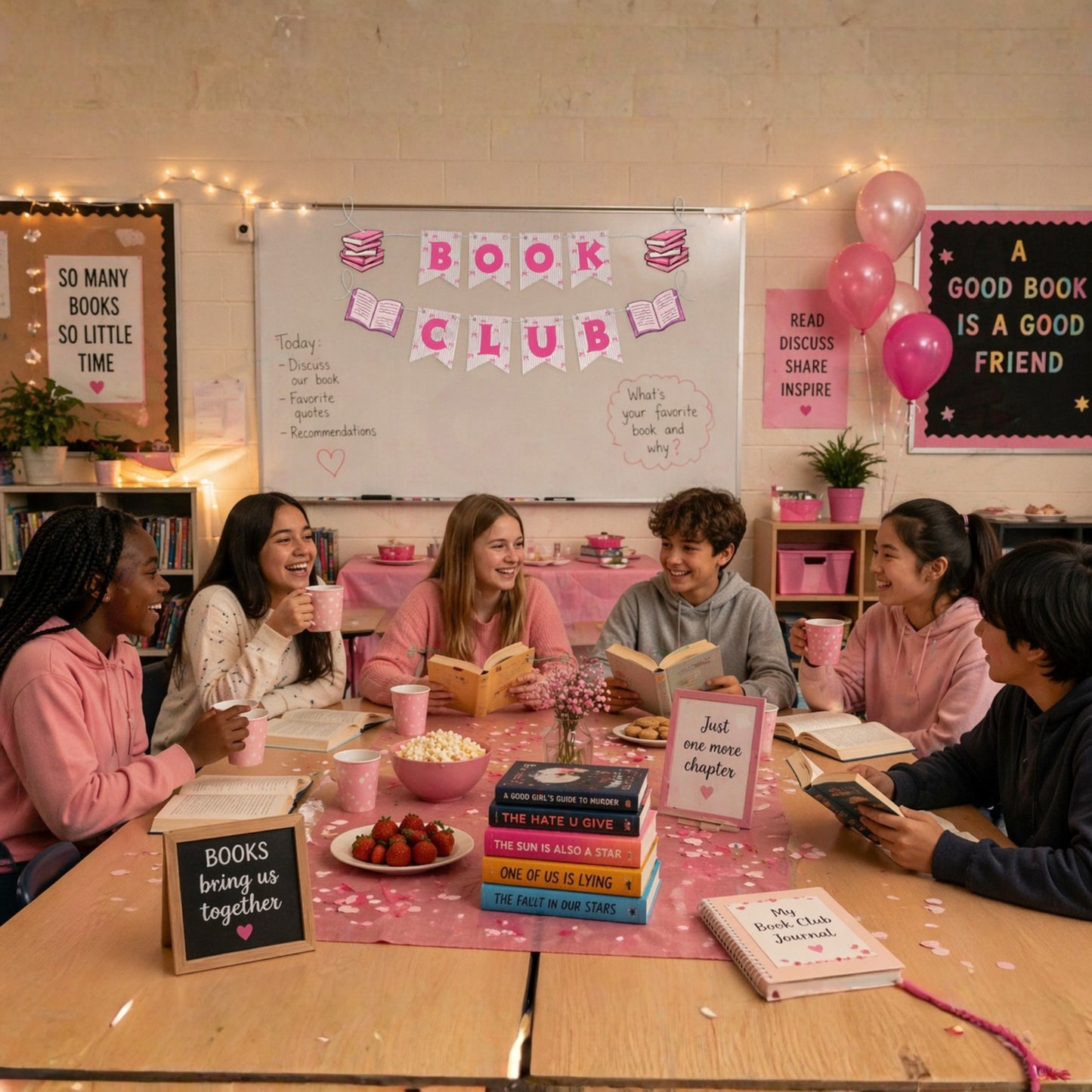 Pink Book Club Banner Garland – Coquette Reading Theme Party Decoration