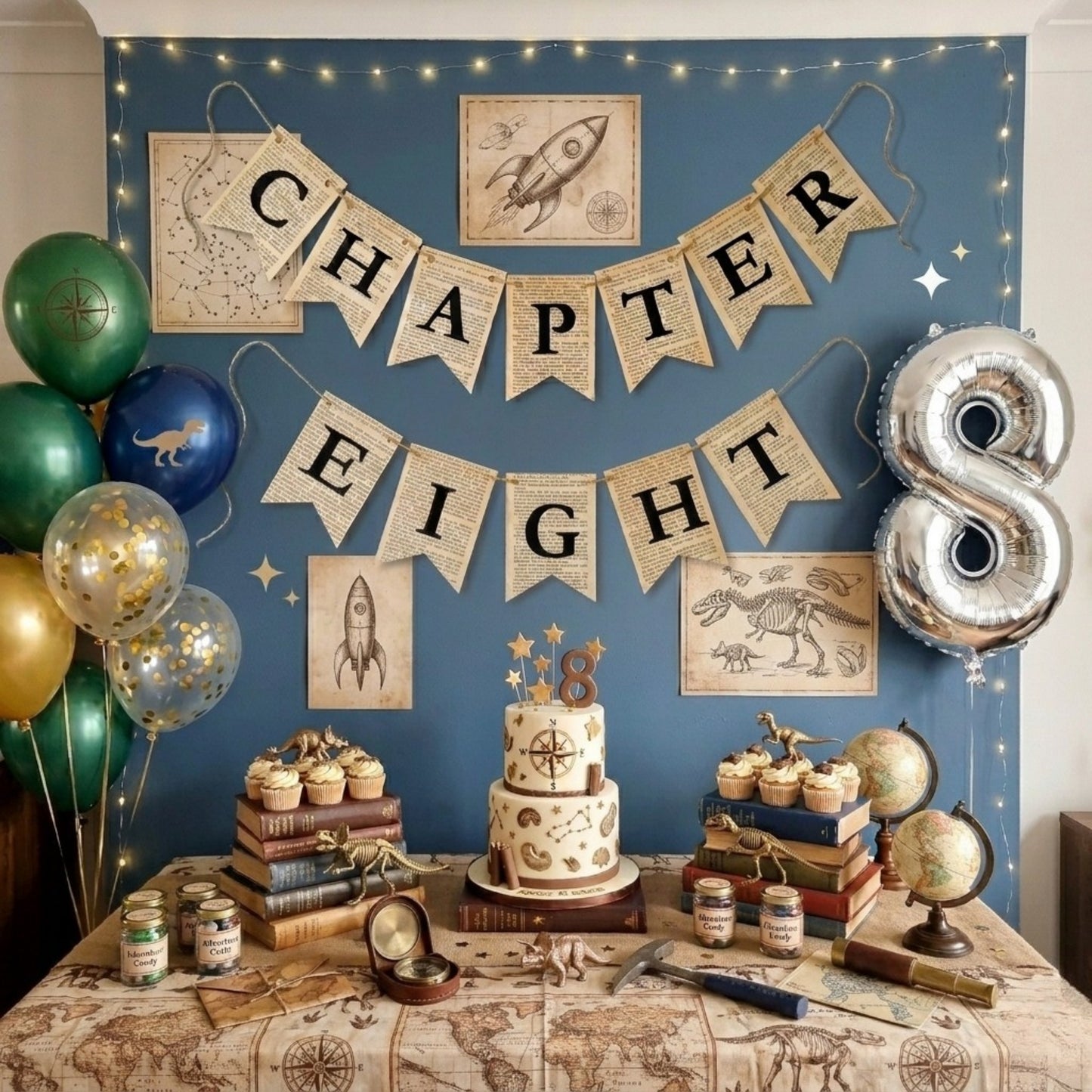 Chapter Eight Book Page Banner Garland – Rustic Literary Party Decoration