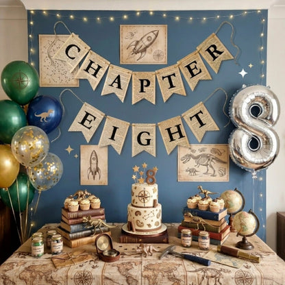 Chapter Eight Book Page Banner Garland – Rustic Literary Party Decoration