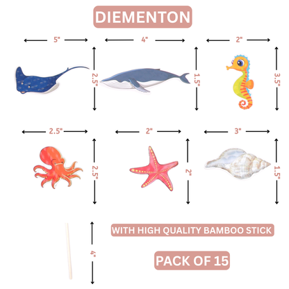 Ocean Animal Cupcake Toppers – 15 Pcs Under the Sea Party Picks