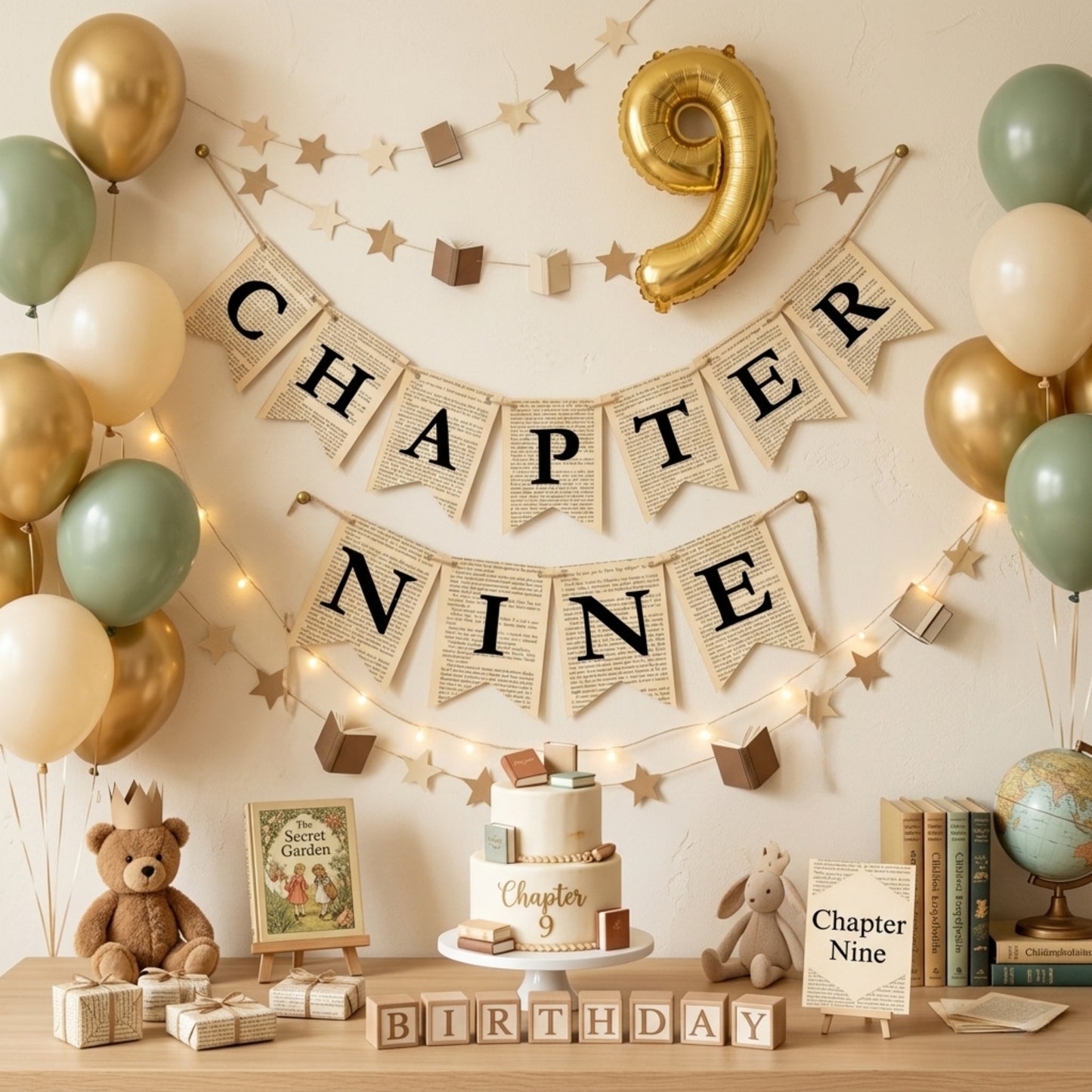 Chapter Nine Birthday Banner Set – Book Lover Party Garland with Bookmarks