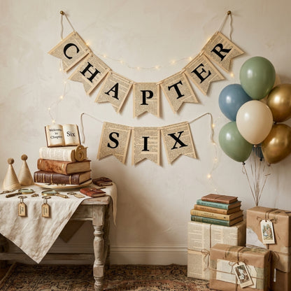 Chapter Six Rustic Book Page Banner Garland – Farmhouse Hanging Pennant