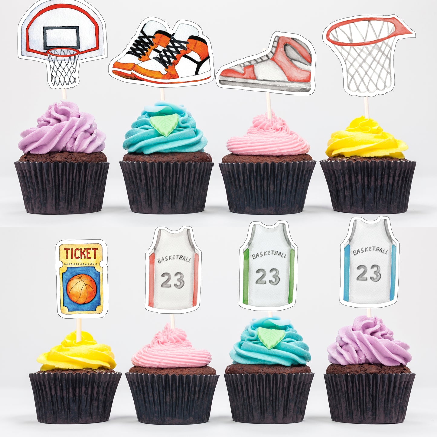 Basketball Cupcake Toppers – 30 Pcs Sports Theme Party Picks