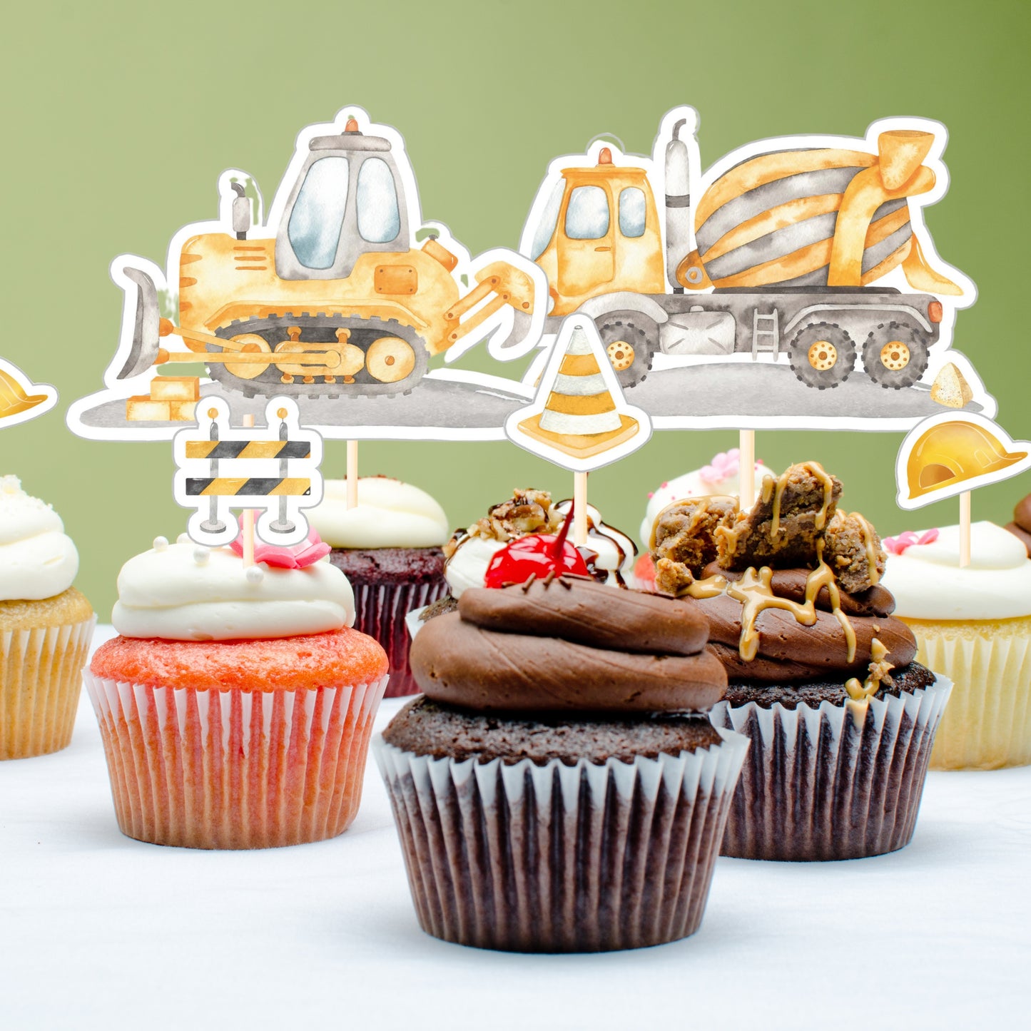 Construction Cupcake Toppers – 18 Pcs Dump Truck & Bulldozer Party Picks
