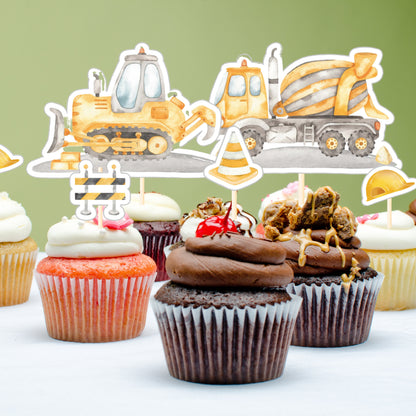 Construction Cupcake Toppers – 18 Pcs Dump Truck & Bulldozer Party Picks