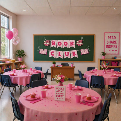 Pink Book Club Banner Garland – Coquette Reading Theme Party Decoration