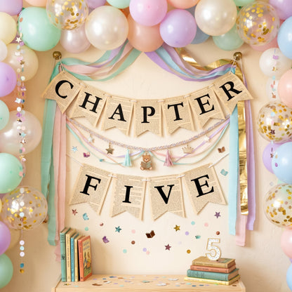 Chapter Five Birthday Banner Set – Book-Themed Garland with Bookmarks