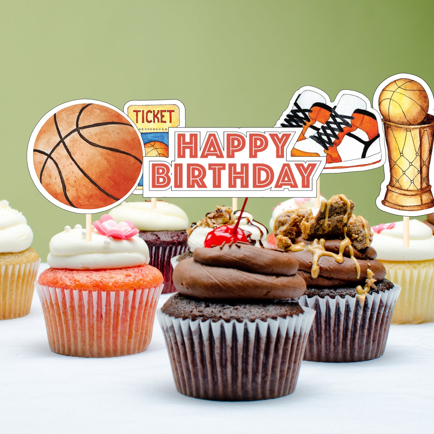 Basketball Cupcake Toppers – 30 Pcs Sports Theme Party Picks