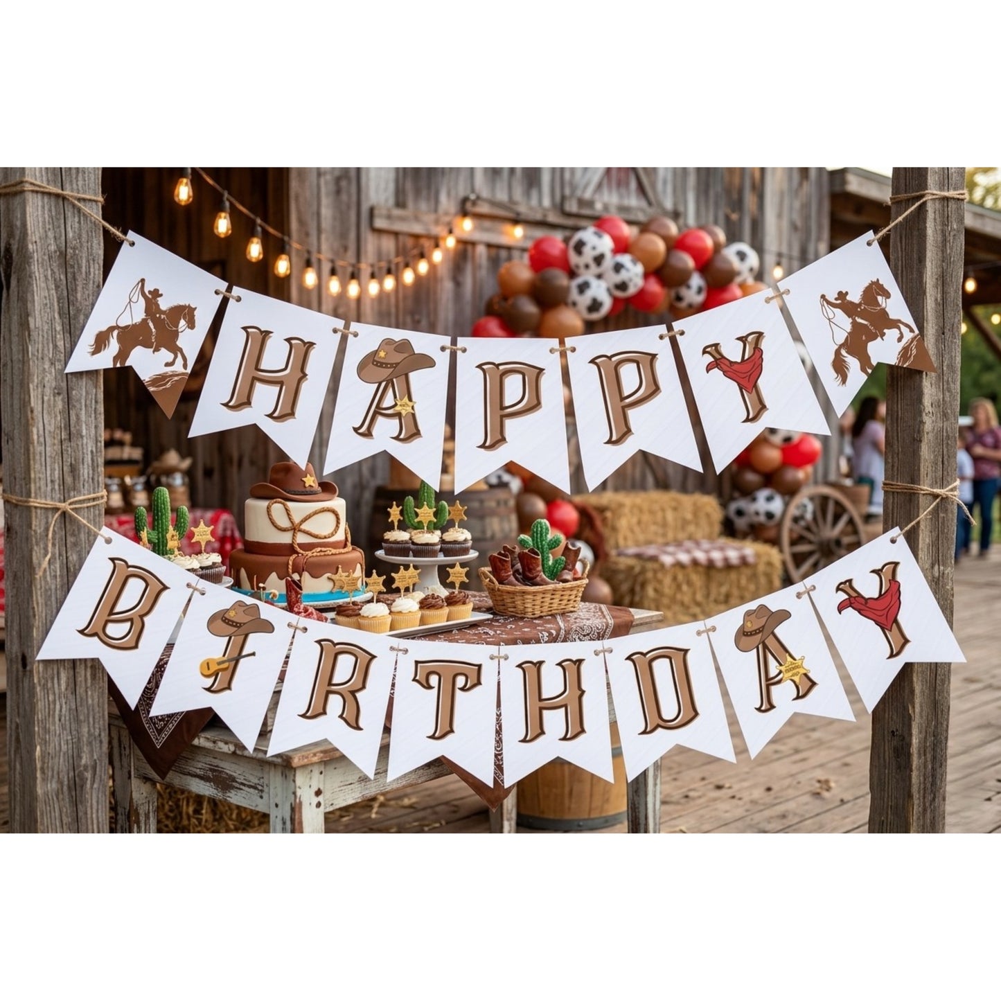 Western Cowboy Happy Birthday Banner – Rustic Wild West Garland Decoration