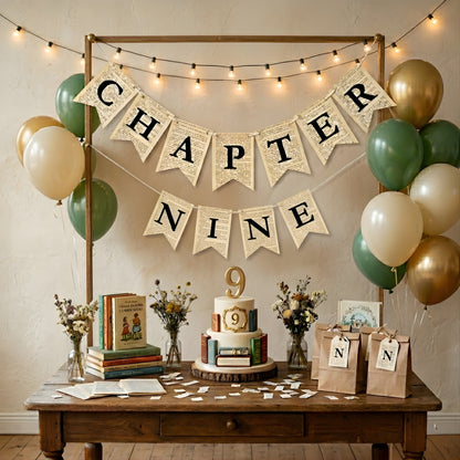 Chapter Nine Birthday Banner Set – Book Lover Party Garland with Bookmarks