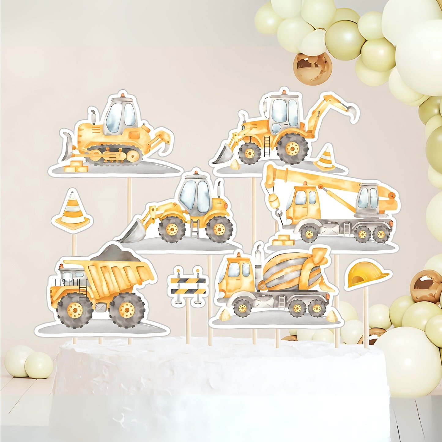 Construction Cupcake Toppers – 18 Pcs Dump Truck & Bulldozer Party Picks