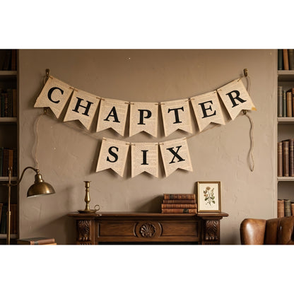 Chapter Six Rustic Book Page Banner Garland – Farmhouse Hanging Pennant