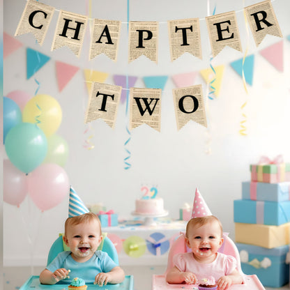 Chapter Two Book Garland Banner – Vintage 2nd Birthday & Storybook Decoration