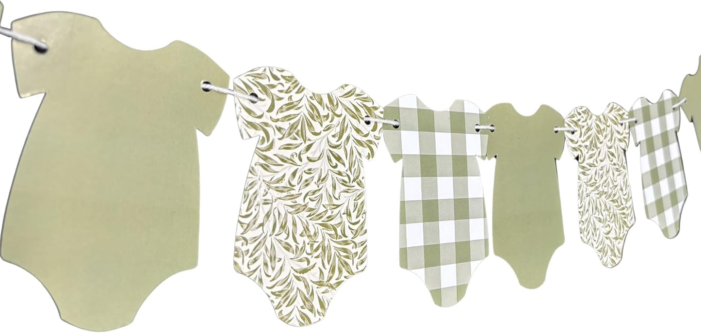 Sage Green Baby Onesie Garland – Gender Neutral Baby Shower Decoration Banner