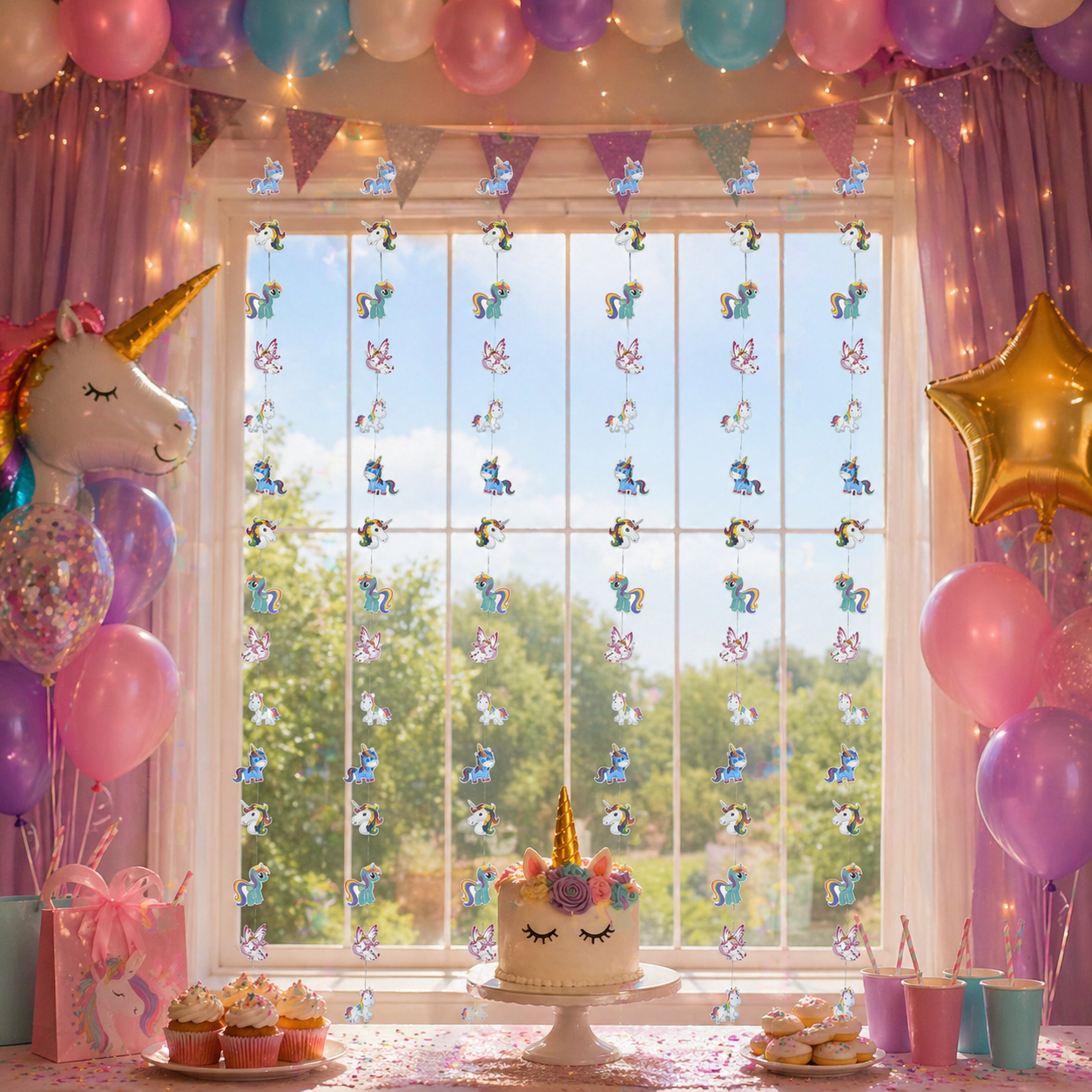 Rainbow Unicorn Garland – Colorful Hanging Decoration for Girls Birthday & Nursery