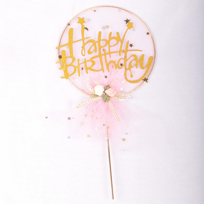 Pink Happy Birthday Cake Topper – Gold Glitter Double-Sided, Pre-Assembled