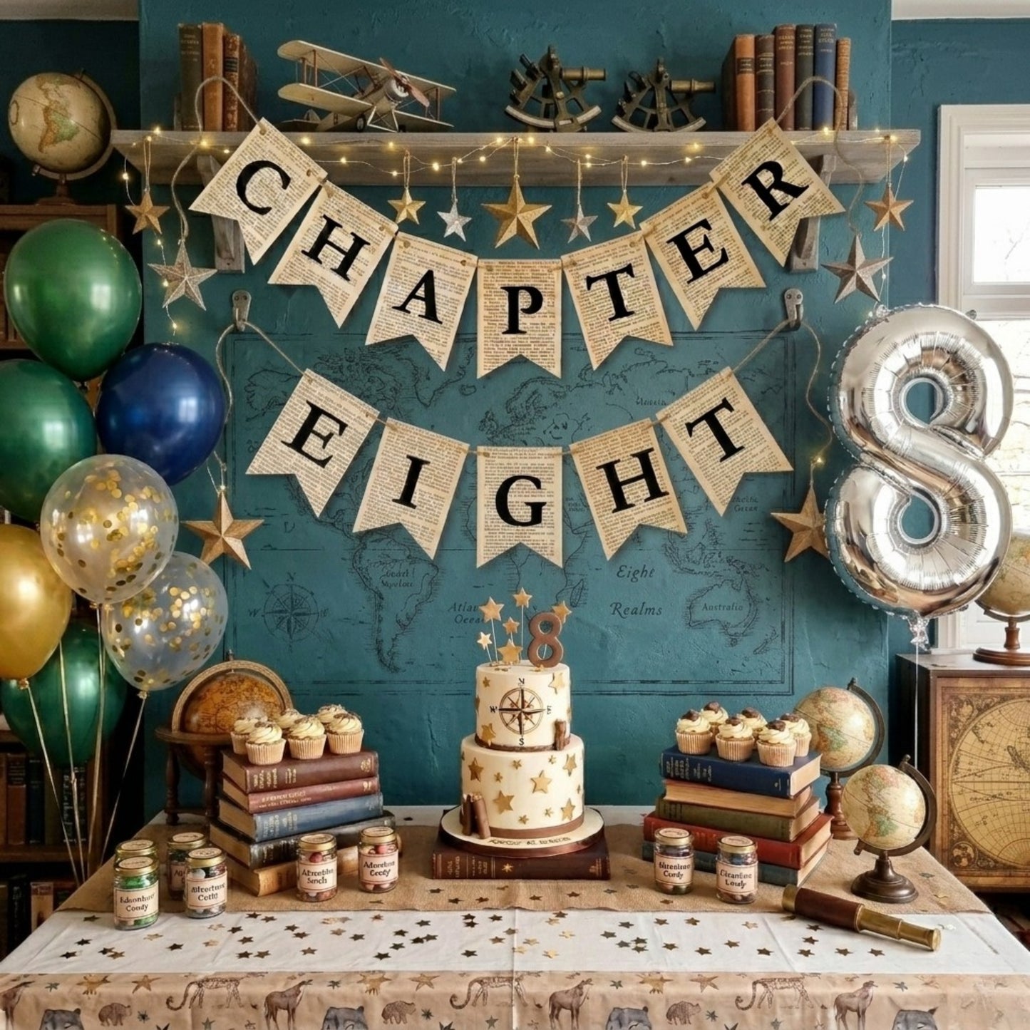 Chapter Eight Book Page Banner Garland – Rustic Literary Party Decoration