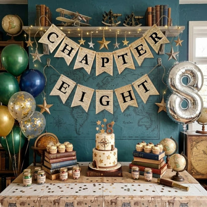 Chapter Eight Book Page Banner Garland – Rustic Literary Party Decoration