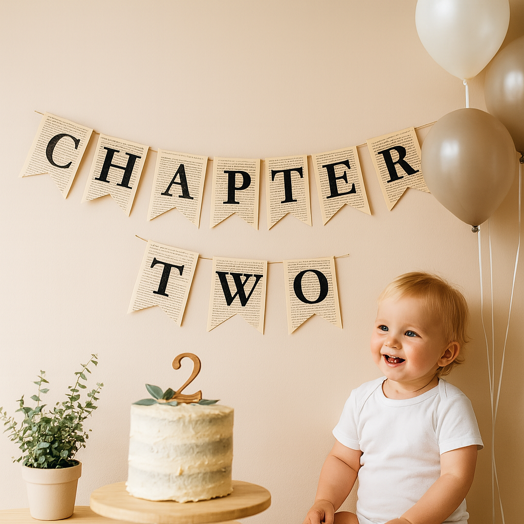 Chapter Two Book Garland Banner – Vintage 2nd Birthday & Storybook Decoration