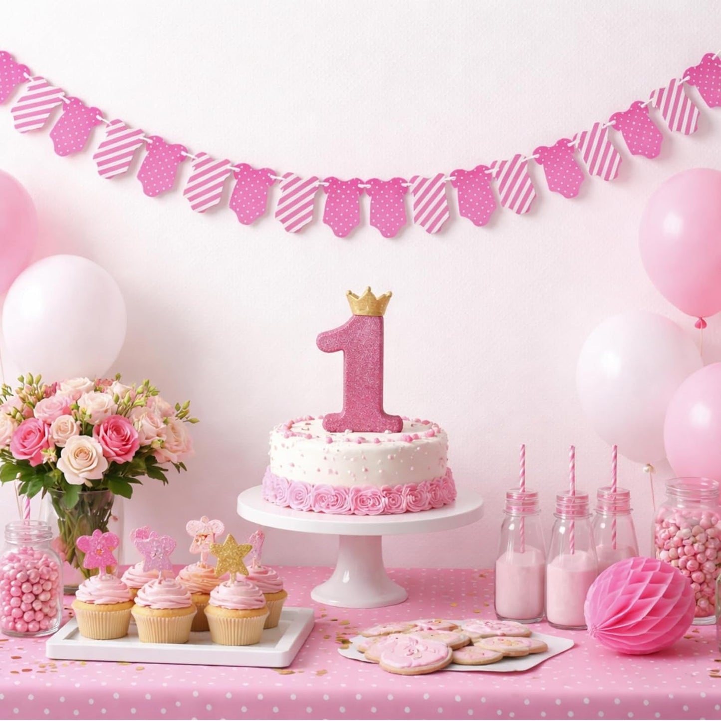 Pink Baby Dress Garland – Baby Shower & 1st Birthday Decoration Banner