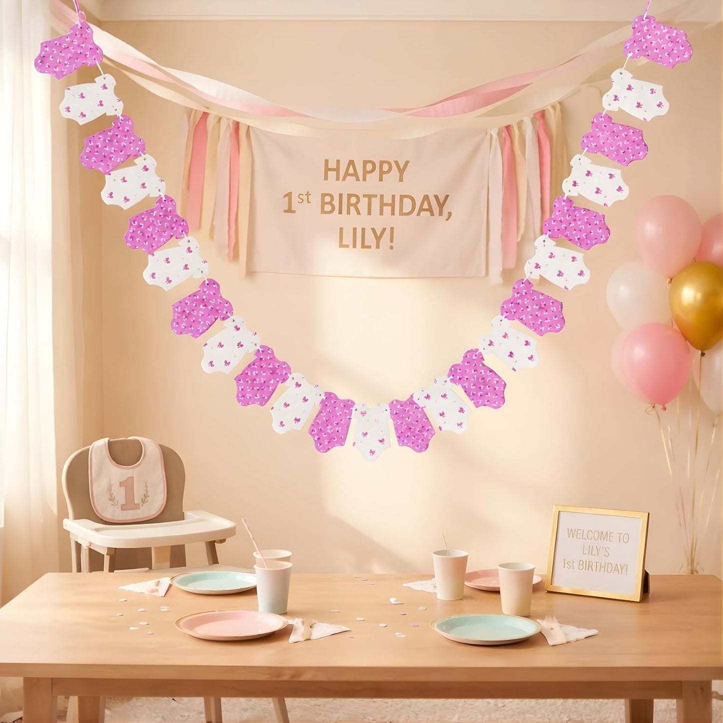 Pink Baby Girl Onesie Garland – Baby Shower & Birthday Decoration Banner