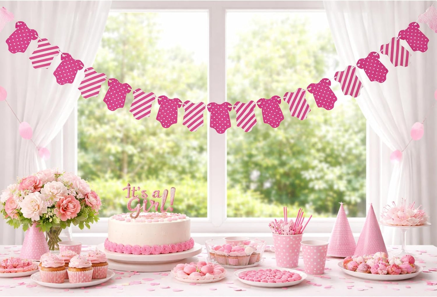 Pink Baby Dress Garland – Baby Shower & 1st Birthday Decoration Banner