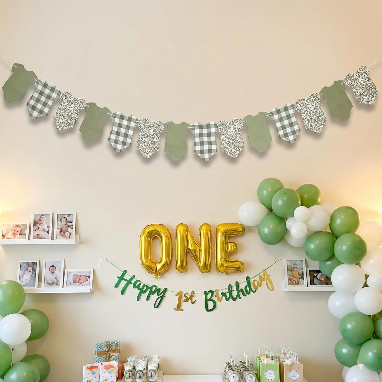 Sage Green Baby Onesie Garland – Gender Neutral Baby Shower Decoration Banner