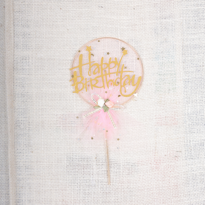 Pink Happy Birthday Cake Topper – Gold Glitter Double-Sided, Pre-Assembled