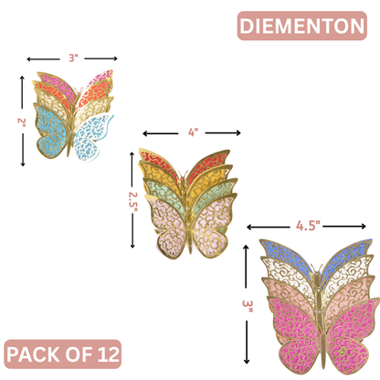 3D Butterfly Wall Decor – 12 Pcs Double-Layer Glitter Butterflies, 3 Sizes