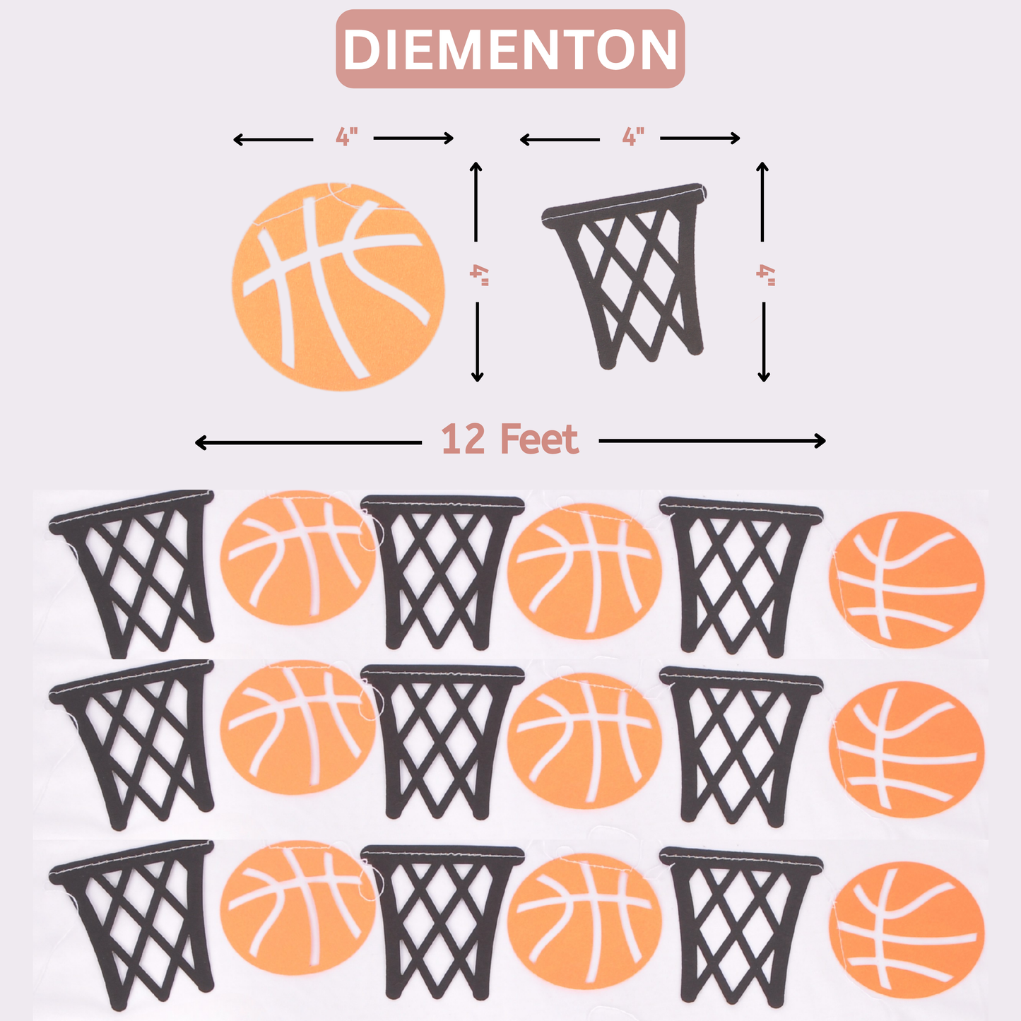 12 Ft Basketball Party Garland – Alternating Hoop & Ball Sports Theme Banner