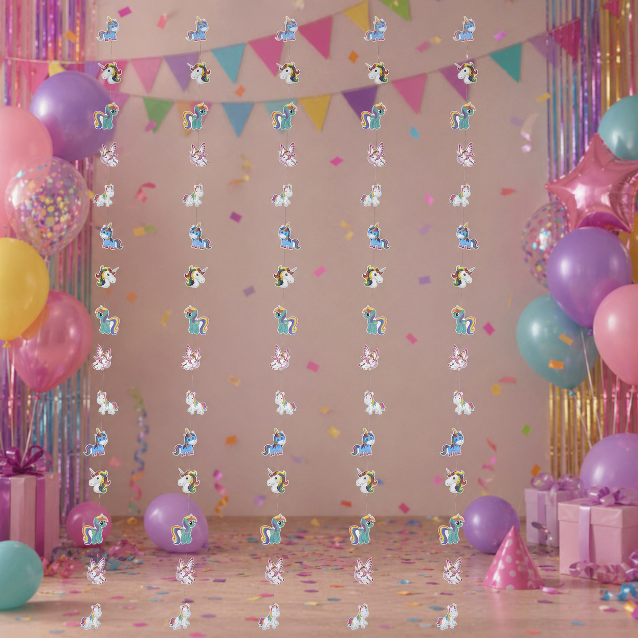 Rainbow Unicorn Garland – Colorful Hanging Decoration for Girls Birthday & Nursery
