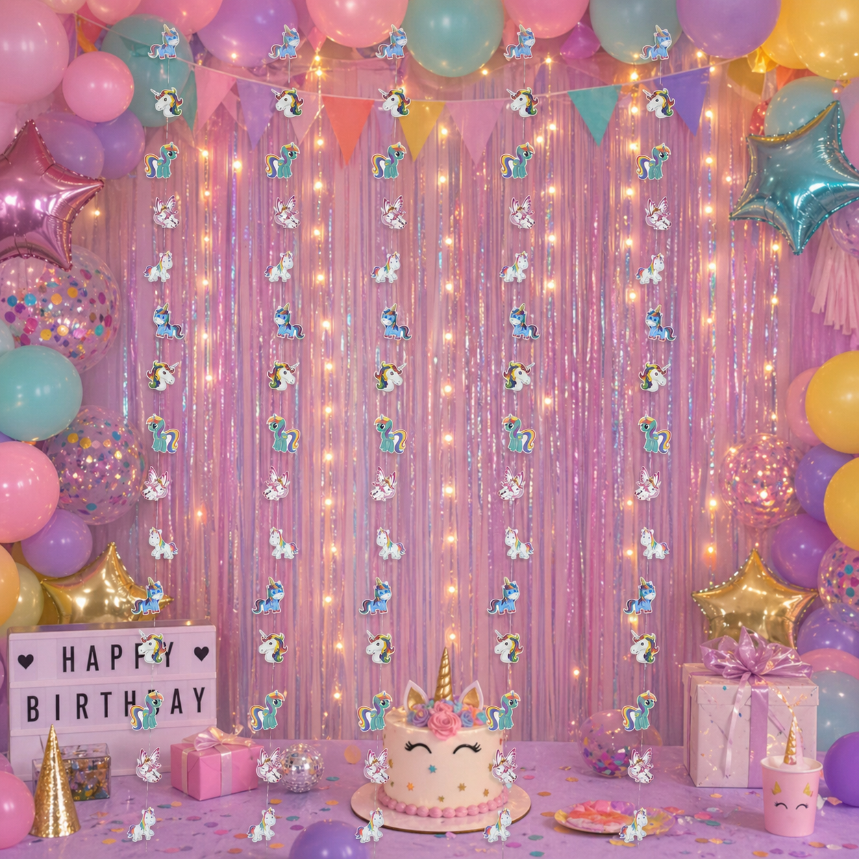 Rainbow Unicorn Garland – Colorful Hanging Decoration for Girls Birthday & Nursery