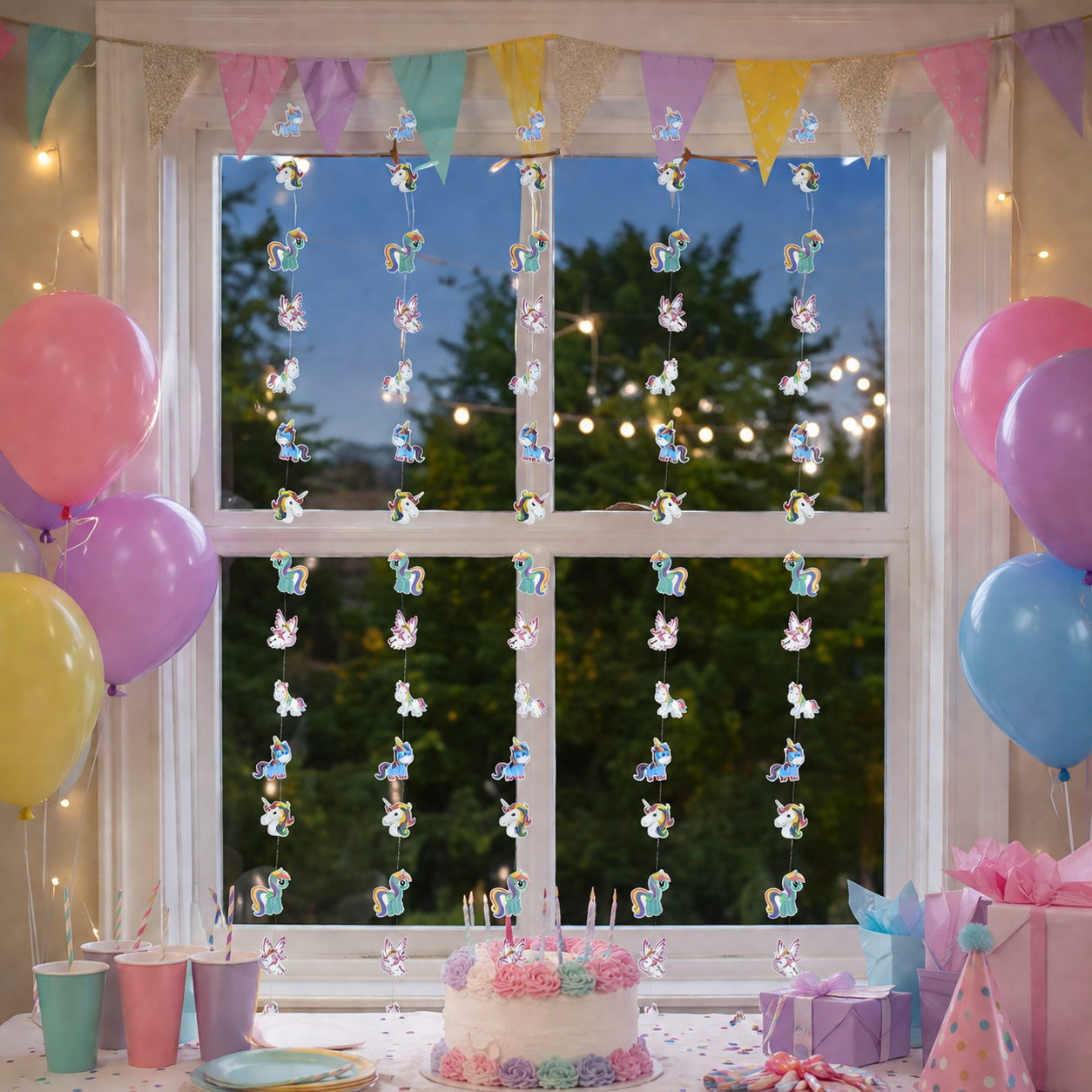 Rainbow Unicorn Garland – Colorful Hanging Decoration for Girls Birthday & Nursery