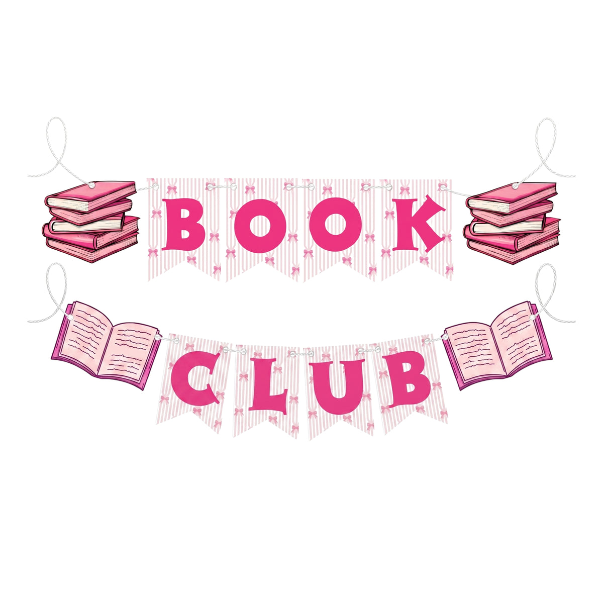Pink Book Club Banner Garland – Coquette Reading Theme Party Decoration