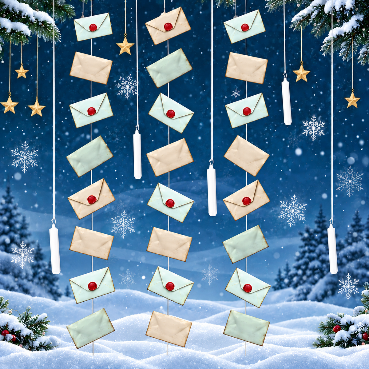 envelope garland banner hanging near window for classroom decor